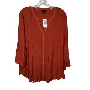 Torrid 1X Redwood Swiss Dot Embroidered Button Front Blouse‎ Boho Fall Top